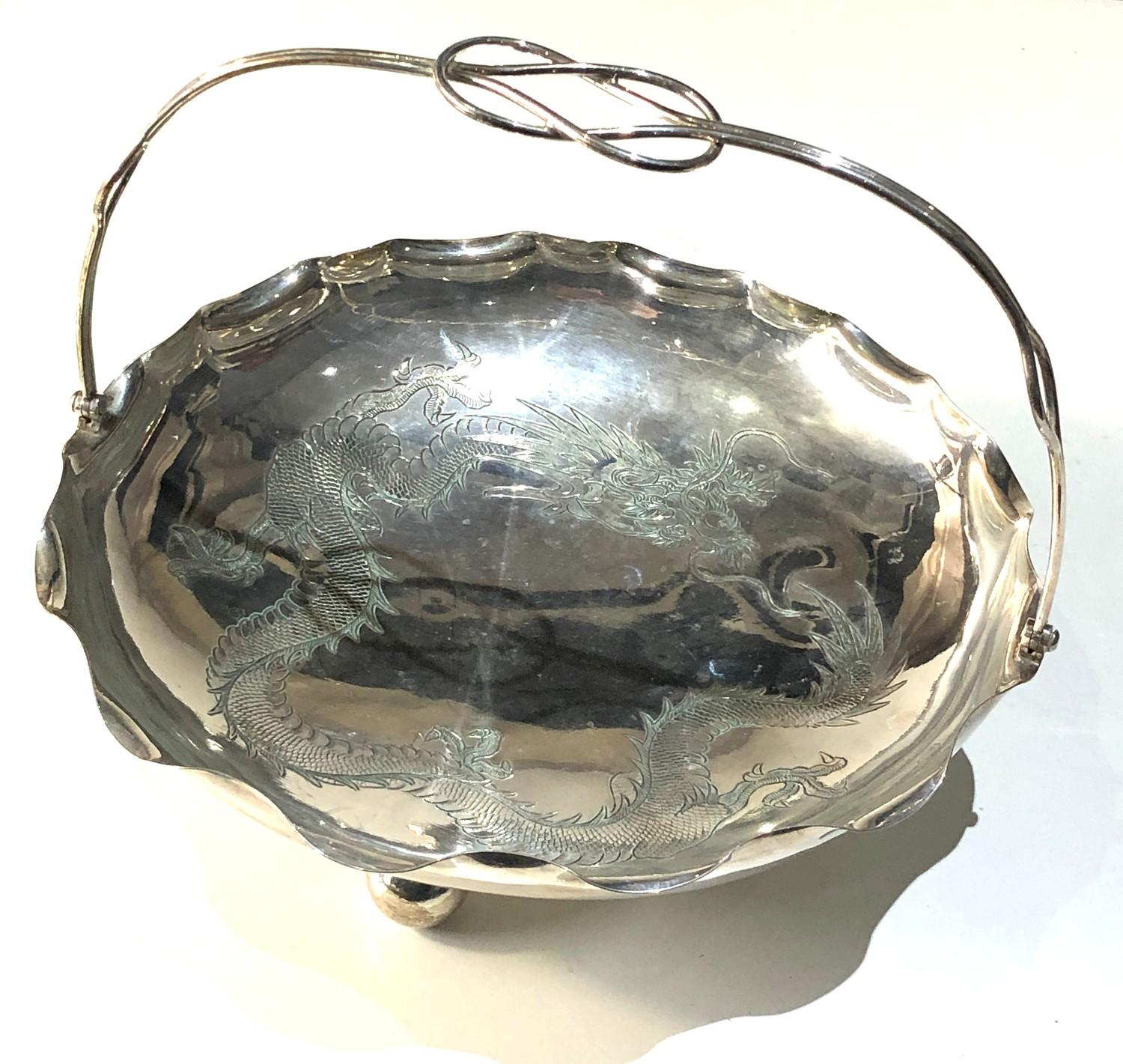 Antique Chinese silver swing handle fruit bowl measures approx 21cm dia weight 310g Chinese silver