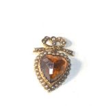 15ct gold seed pearl citrine pendant measures approx 2.9cm drop by 2cm wide weight 6.2g