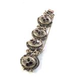 Georgian silver table cut garnet bracelet gold gilt front each floral embossed panel set with