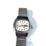 Vintage 1970s Tegrov 17 jewel day date gents stainless steel wrist watch watch is ticking but no