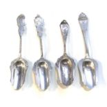 4 Antique dutch silver caddy spoons largest measures approx 13cm