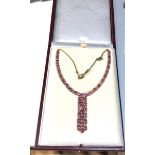 Antique 18ct gold pink gem set necklace with drops in fitted case weight 22.5g