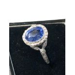 Fine quality certificated cushion cut ceylon natural corundum sapphire and diamond ring central