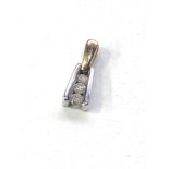 Small 14ct gold 3 stone diamond pendant weight 1.6g measures approx 1.7cm drop