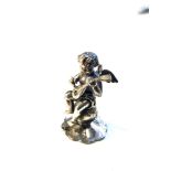 Vintage silver miniature cherub playing banjo sitting on globe measures approx 4.1cm tall weight 34g