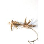 15ct gold victorian seed pearl double swallow bird brooch measures approx 5.4cm by3.1cm xrt tested