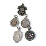 5 antique silver watch chain fobs