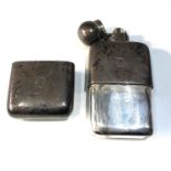 Antique silver hip flask London silver hallmarks measures approx 12.5cm by 6cm weight 150g age
