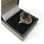 9ct gold smokey quartz large cocktail ring weight 7.7g