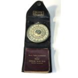 Vintage Halden Calculex circular slide rule & original leather holder and booklet