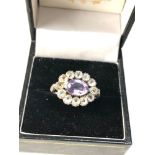 Antique black dot paste and amethyst ring set in silver