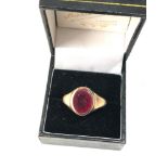 Vintage 9ct gold pink gemstone facetted gents signet ring weight approx 8g