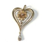 Antique 15ct gold diamond pendant measures approx 4.1cm drop by 2.5cm weight 3.6g