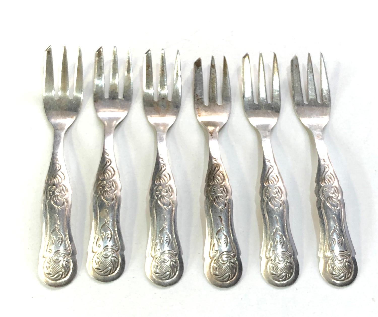 set of 6 antique dutch silver pastry forks each measure approx 10.5cm