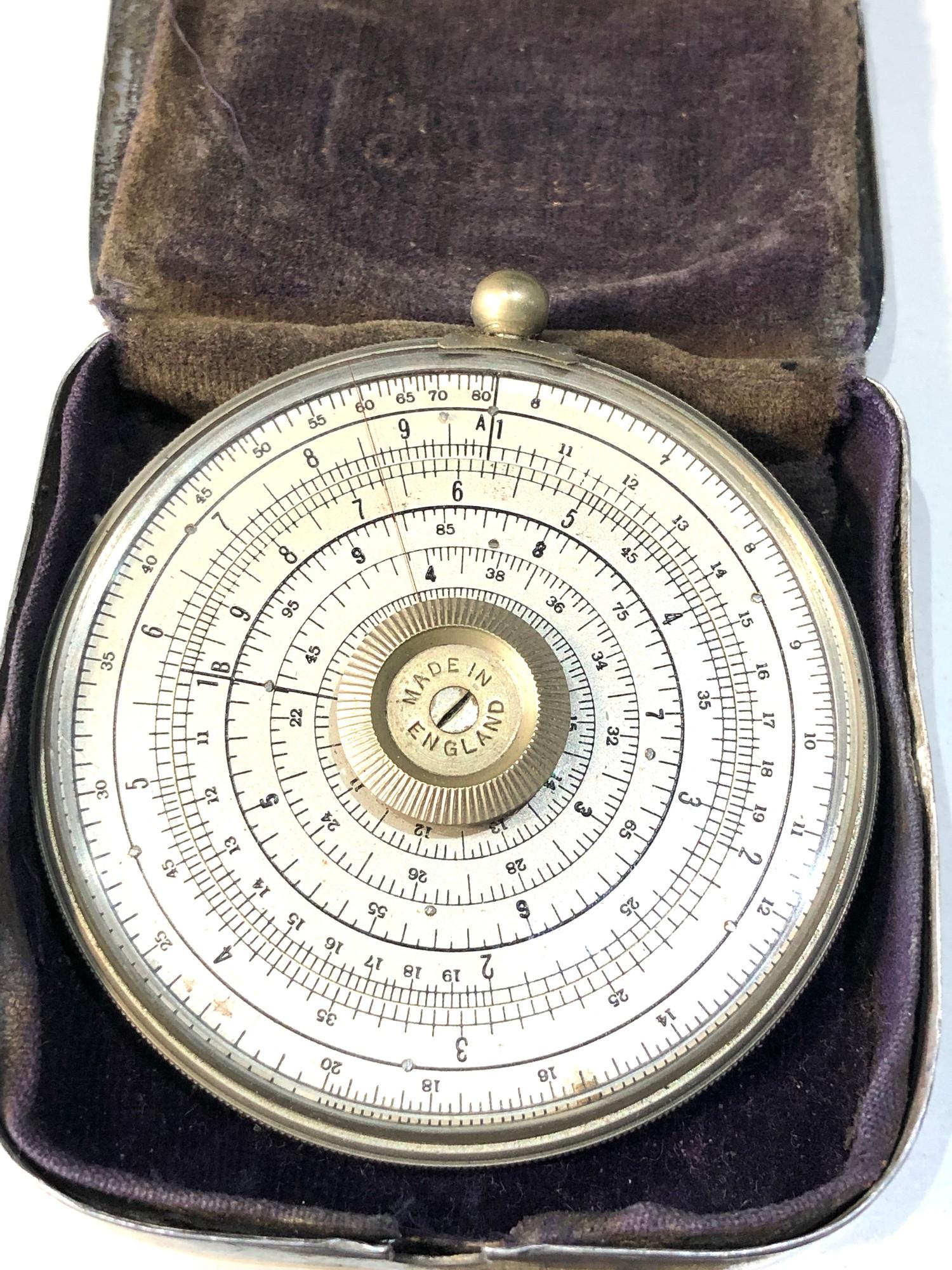 Vintage Halden Calculex circular slide rule & original metal case and booklet - Image 2 of 5