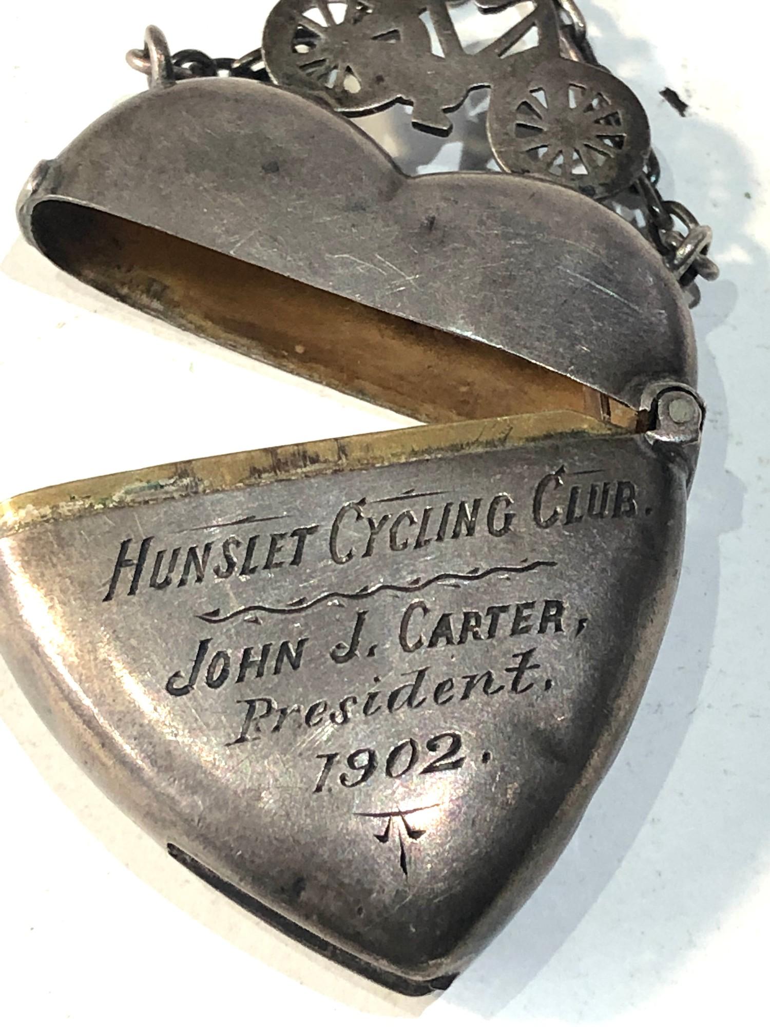 Rare 1902 heart shapen cycling club vest /match striker with bike motif engrave hunslet cycling club - Image 5 of 5