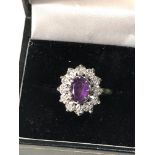 18ct gold amethyst diamond halo ring weight 4.8g