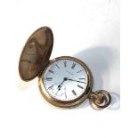 Antique gold plated full hunter waltham pocket watch watch is ticking but no warranty given good