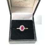 9ct gold ruby & diamond halo ring weight 2g