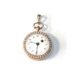 Fine rare Georgian 18ct gold enamel and pearl verge fusee fob pocket watch in good condition the