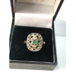 Vintage 18ct gold emerald diamond lattice ring weight 4.1g