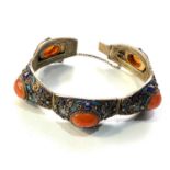 Fine quality vintage Chinese export silver and enamel filigree carnelian bracelet measures approx