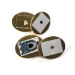 Vintage 18ct gold enamel playing card cufflinks - damaged to 1 panel as shown chester HM weight 8g