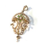 15ct gold seed pearl & gemstone brooch / pendant measures approx 5cm drop by 2.2cm wide weight 5.1g