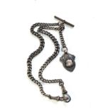 Antique silver double Albert watch chain and fob weight 43g t-bar not silver