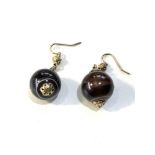 Antique gold & banded agate ball earrings measures approx 3.5cm drop agate ball measures approx 15mm