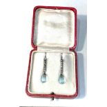 Fine platinum diamond drop and aquamarine earrings each measures approx 34mm drop faceted aquamarine