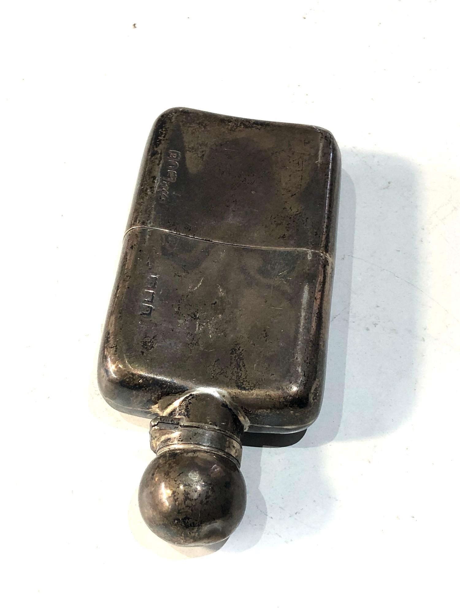 Antique silver hip flask London silver hallmarks measures approx 12.5cm by 6cm weight 150g age - Image 5 of 5