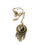 Antique 15ct gold enamel and pearl tassle pendant and chain with picture locket back pendant