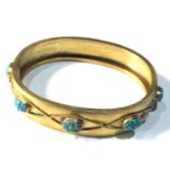 Beautiful Antique 18ct Gold & Turquoise Bangle / Bracelet rope twist design set with panels of