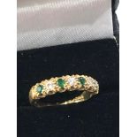 18ct gold emerald diamond half eternity ring weight 3.8g