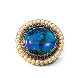 Antique large black opal and seed-pearl & enamel border brooch with picture locket measures approx