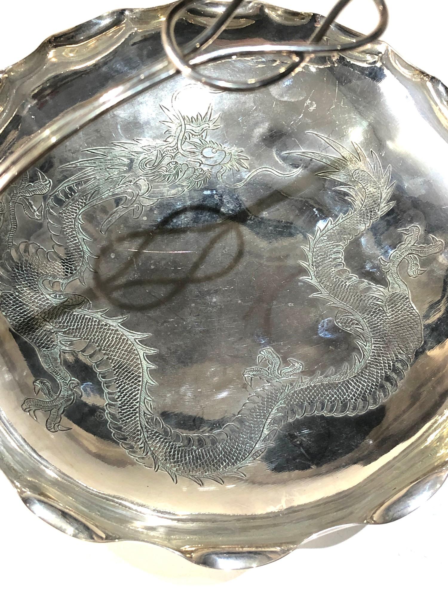 Antique Chinese silver swing handle fruit bowl measures approx 21cm dia weight 310g Chinese silver - Image 3 of 6