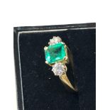 Fine quality 18ct gold diamond and emerald ring central emerald 1.48ct with diamond either side 0.
