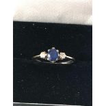 9ct gold sapphire & diamond trilogy ring weight 1.6g