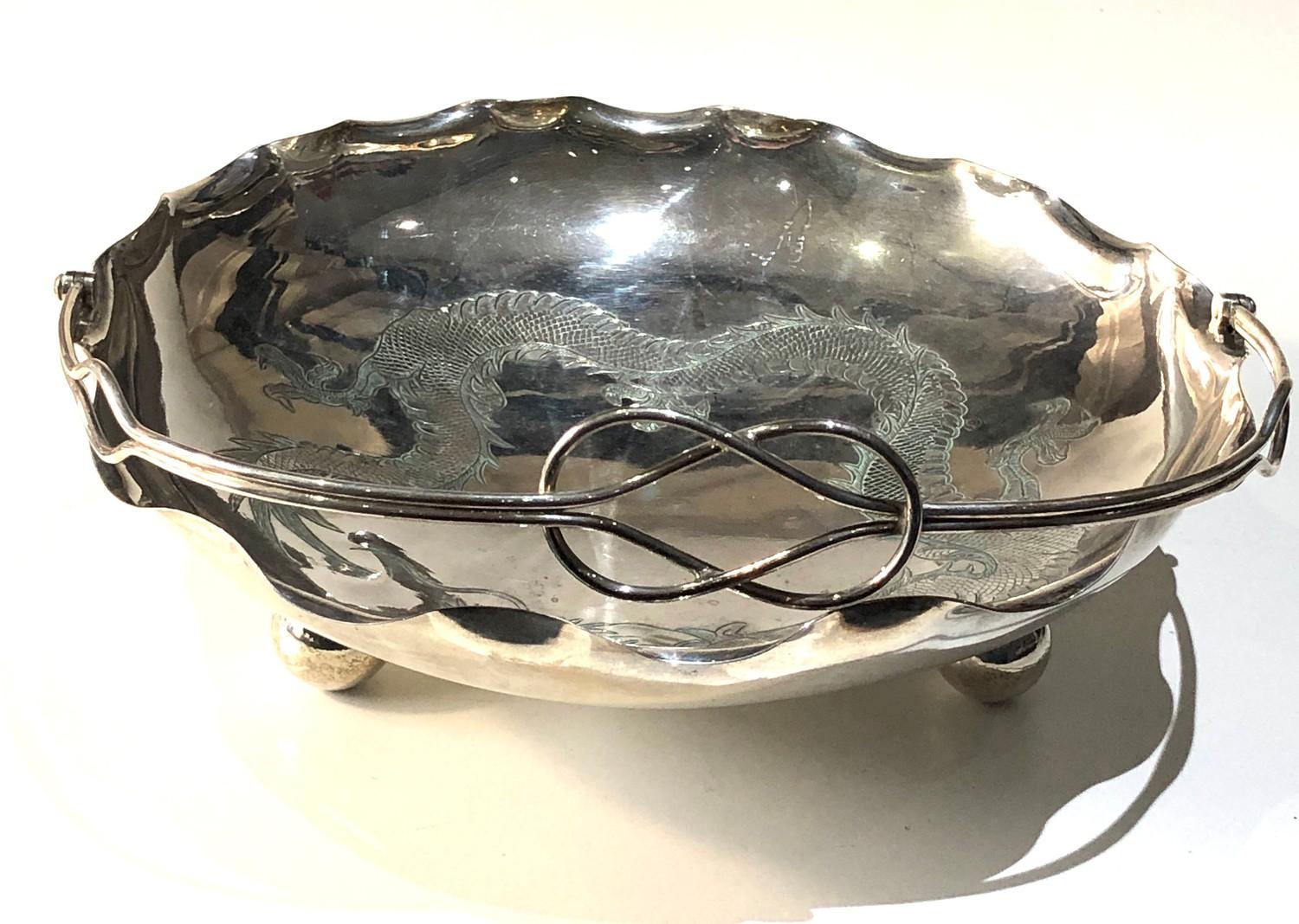 Antique Chinese silver swing handle fruit bowl measures approx 21cm dia weight 310g Chinese silver - Image 4 of 6