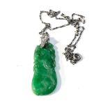 Fine antique carved jade & diamond pendant with chain pendant measures approx 4.5cm drop set with .