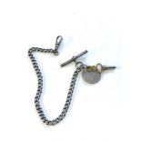 Antique silver Albert watch chain and coin fob & key weight 25g t-bar not silver