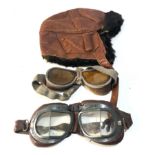 3 vintage Flying / motorcycle leather helmet and goggles