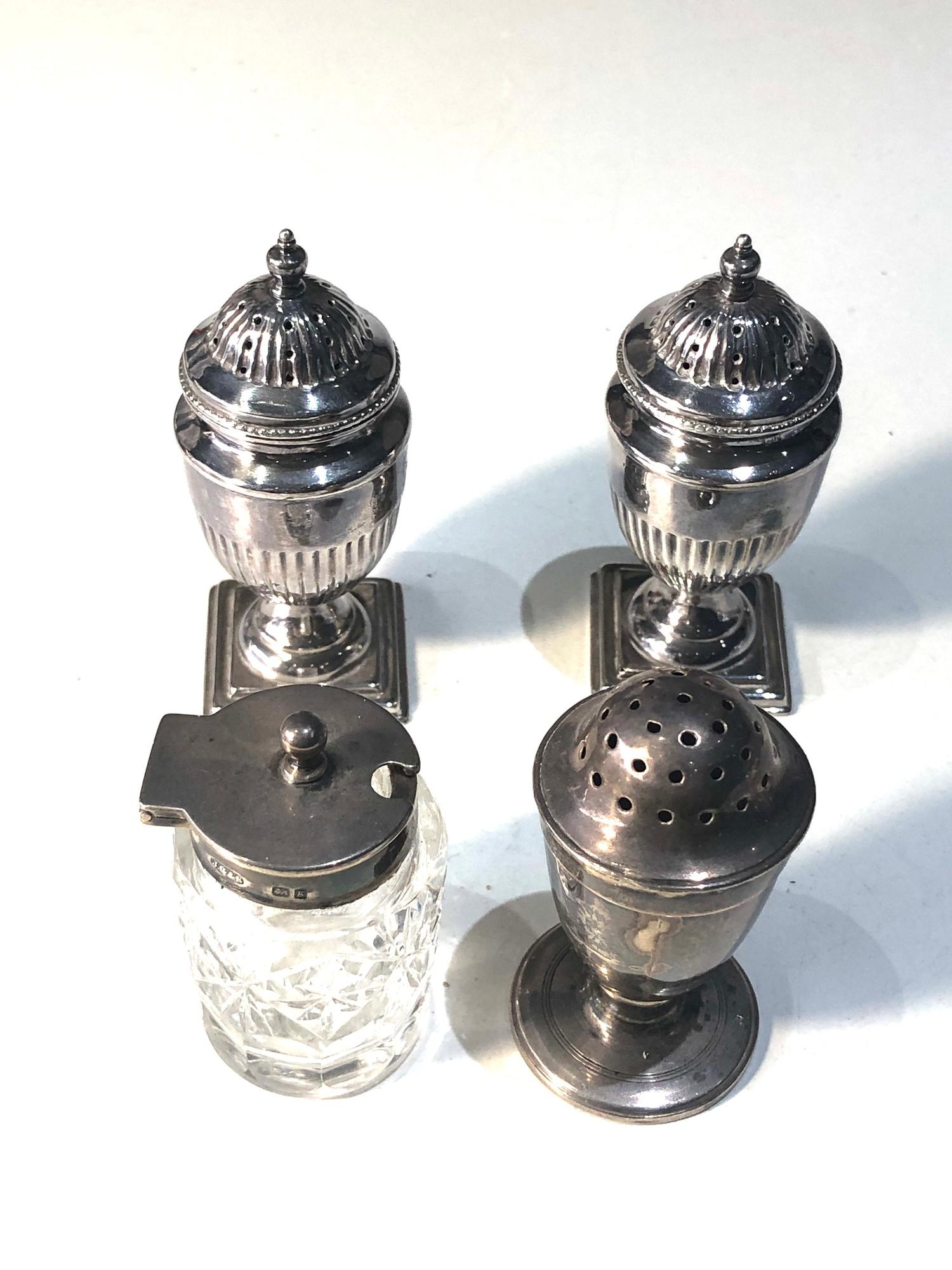 4 antique silver salts mustard and pepper pots - Image 2 of 4