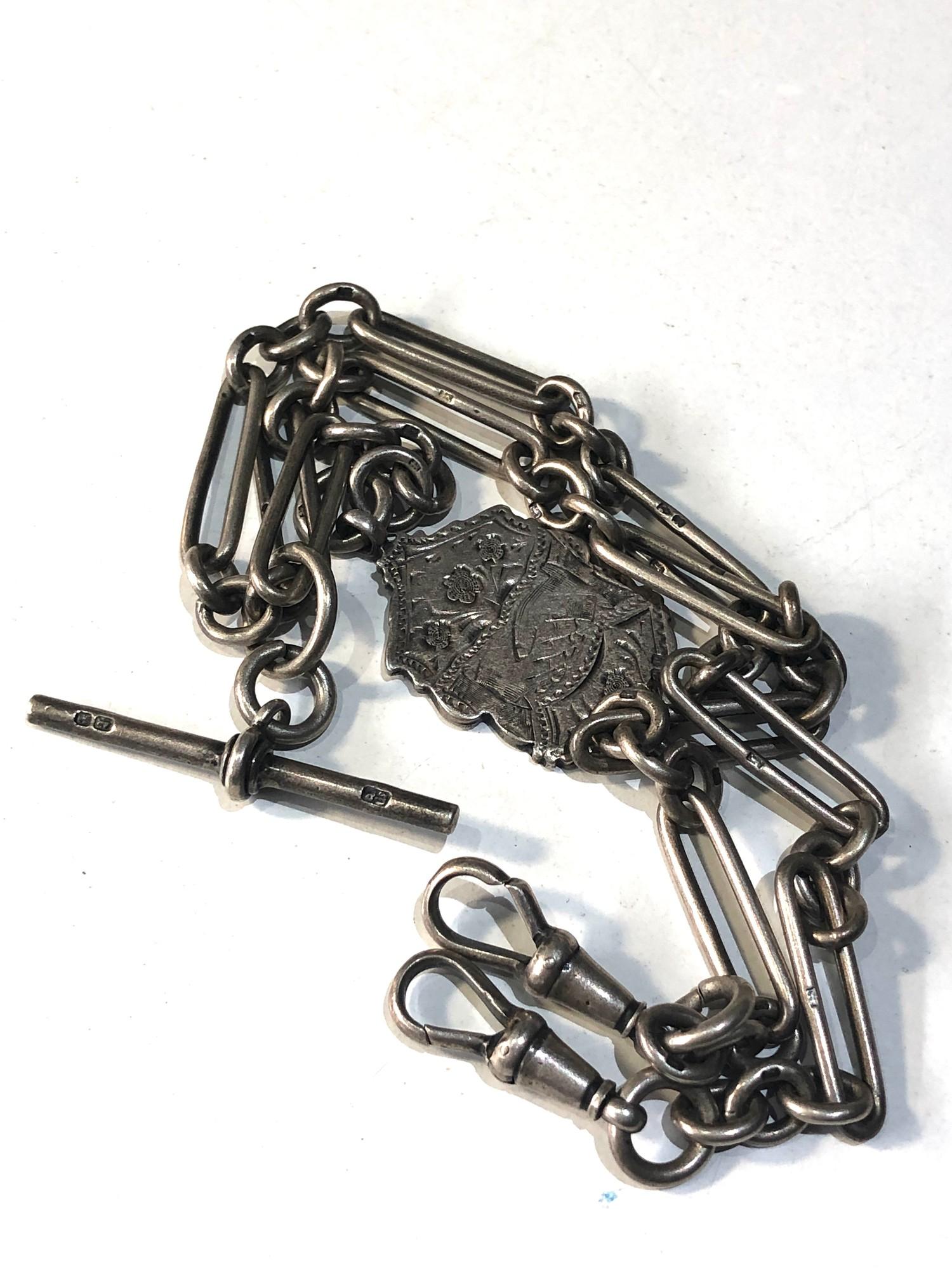 Antique fancy link silver double Albert watch chain and fob weight 45g - Image 2 of 4
