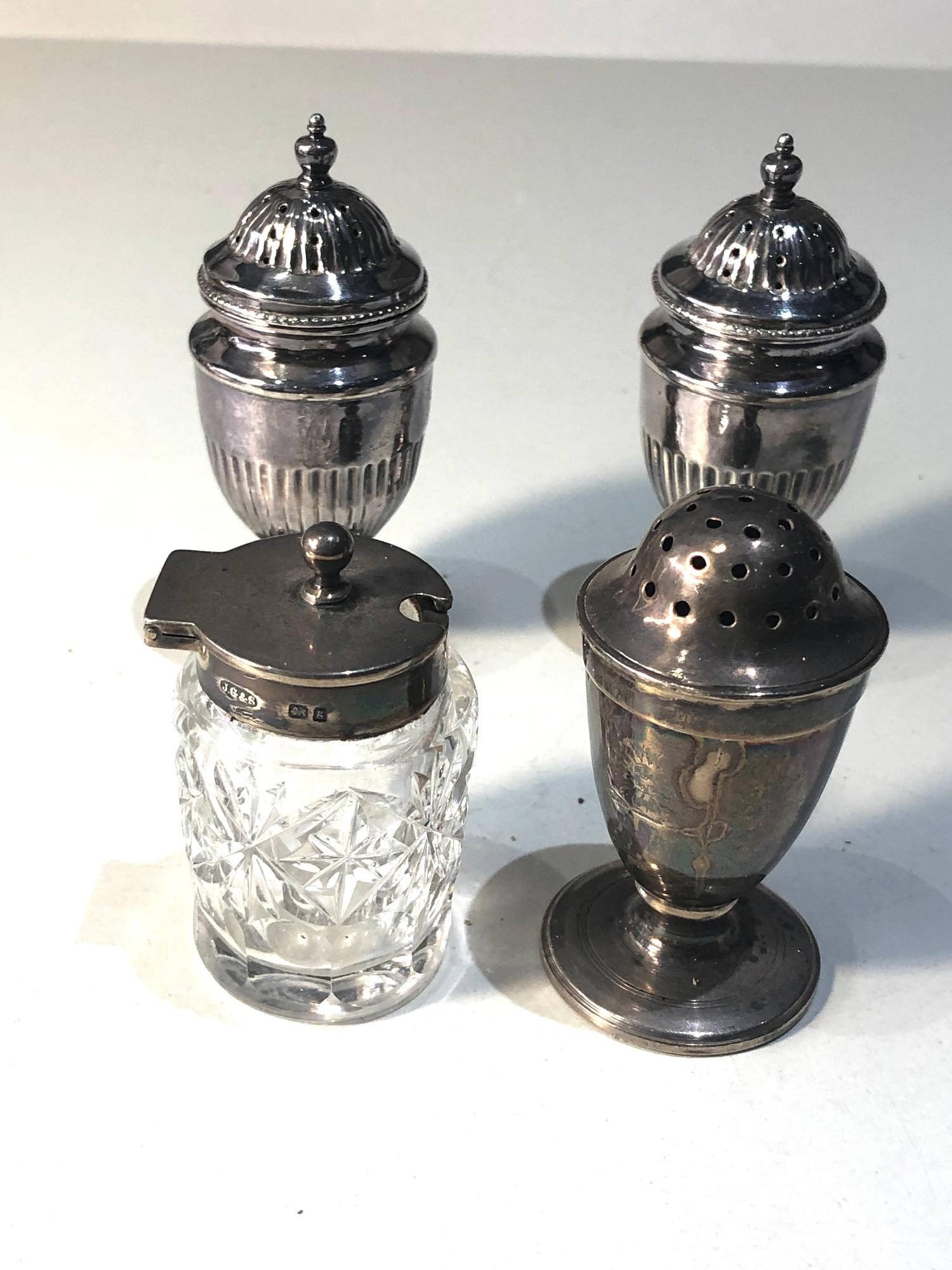 4 antique silver salts mustard and pepper pots