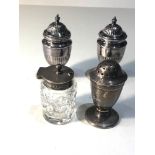 4 antique silver salts mustard and pepper pots