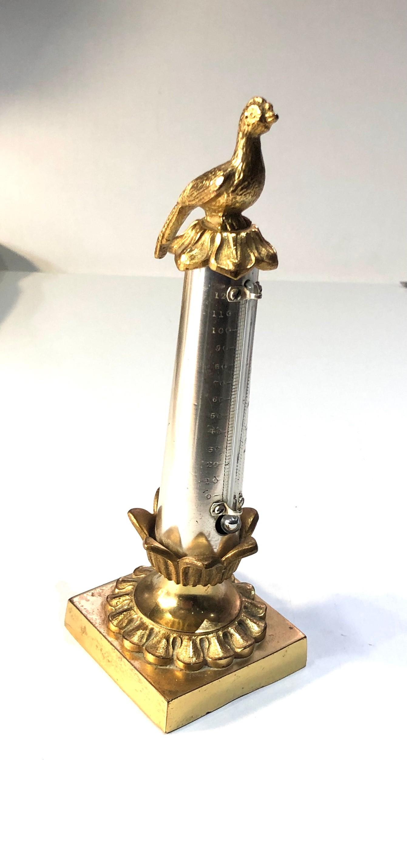 Antique gilded brass ormolu table thermometer with pheasant top measures approx 19cm tall - Image 2 of 6