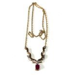 9ct gold diamond and ruby pendant necklace weight 3.8g