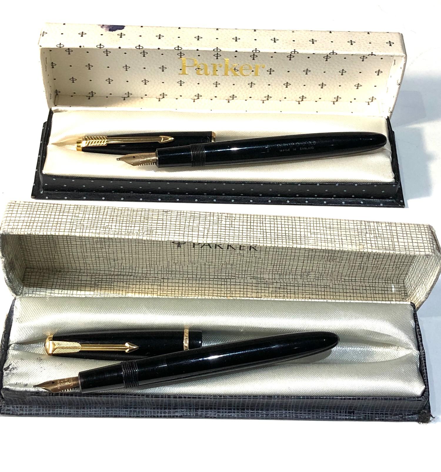 2 boxed vintage 14ct gold nib Parker fountain pens